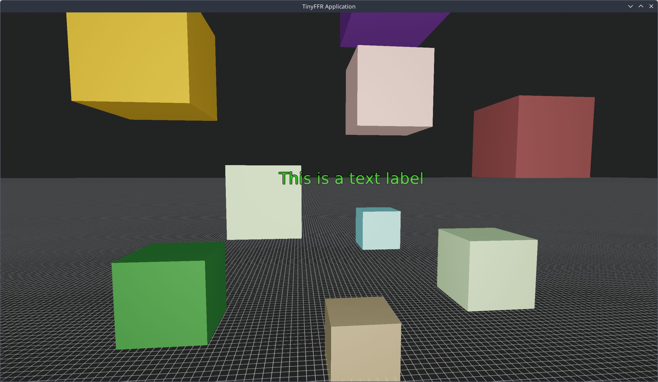 Image showing coloured cubes and a text label floating above a chequered ground plane.